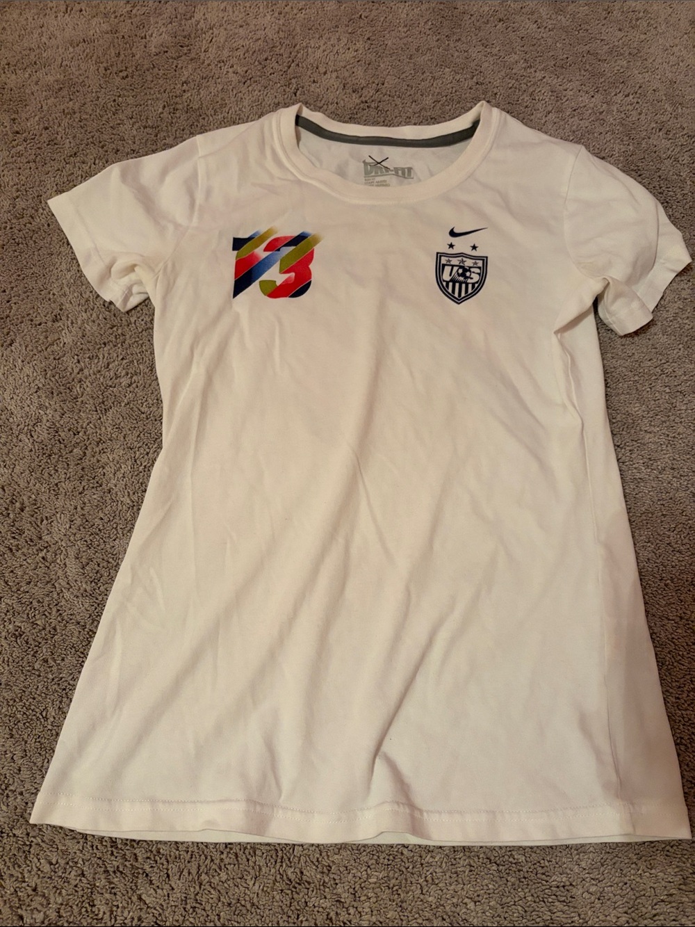 Nike Alex Morgan White Short Sleeve Soccer Crest Tee with Multicolor Accent